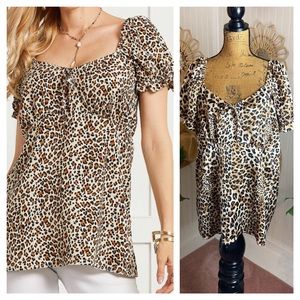 Suzanne Betro Leopard Print Babydoll Top Sz 2X